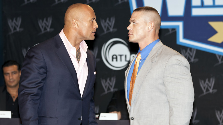 The Rock and John Cena facing off