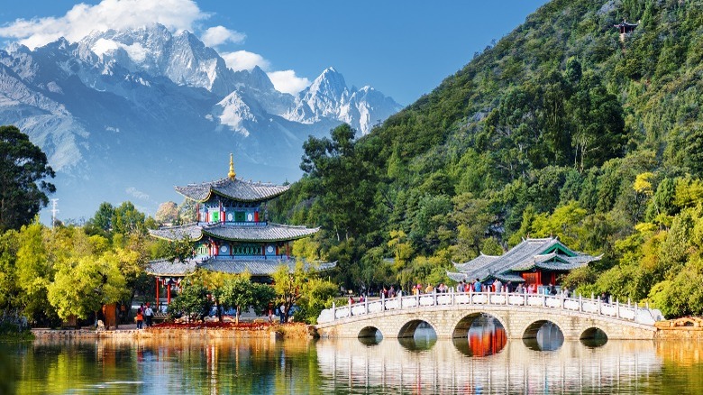 monastery bridge mountain Tibet