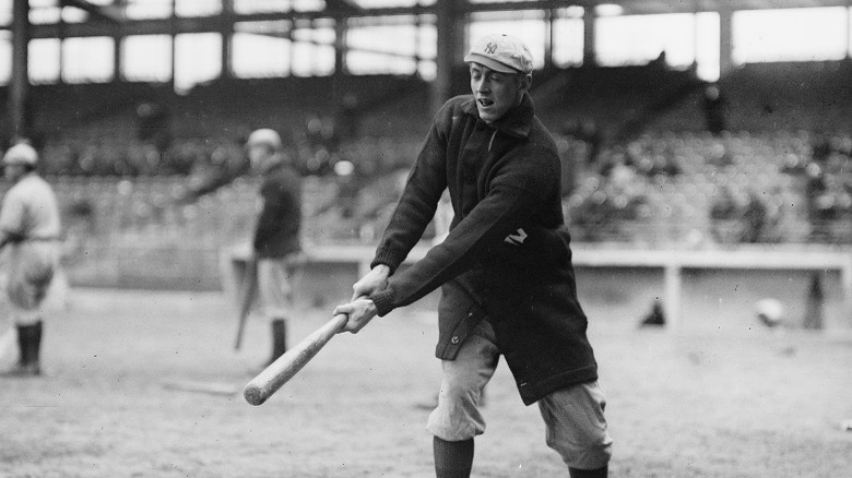 Ray Caldwell swinging a bat