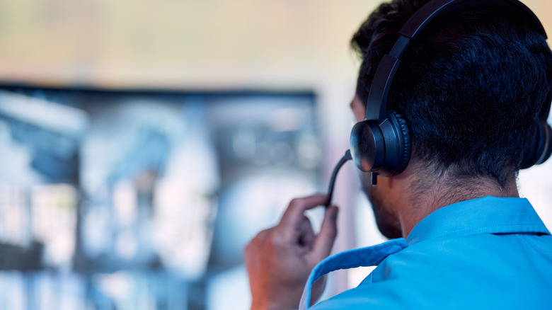 Police telephone operator with headset