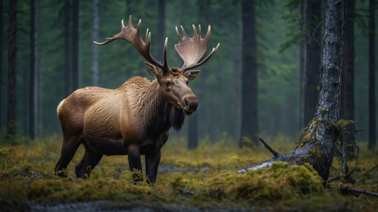 Moose wandering Alaskan forest