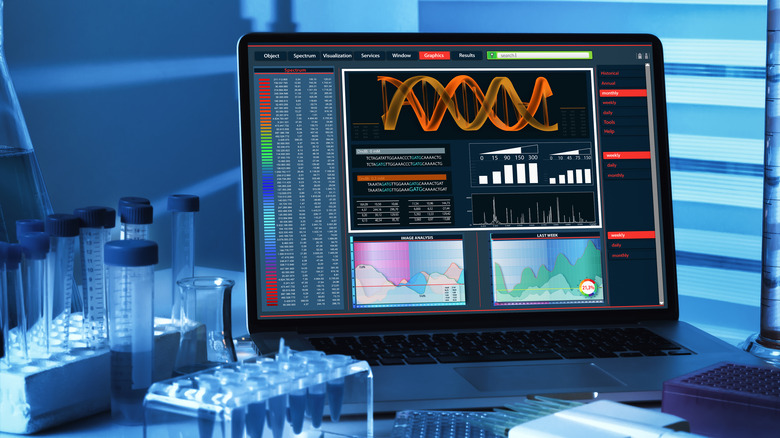 A computer showing DNA