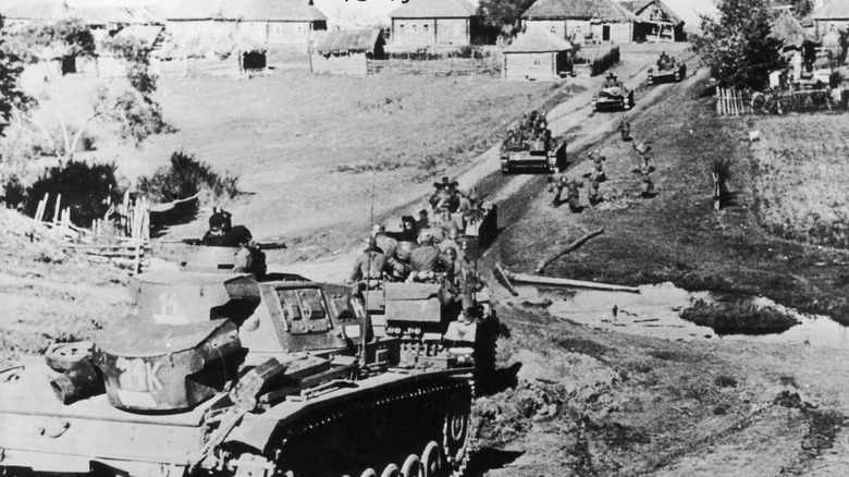 german tanks approaching russian town