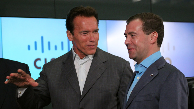 Arnold Schwarzenegger and Dmitry Medvedev