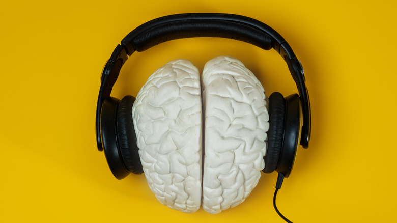 Headphones on a brain