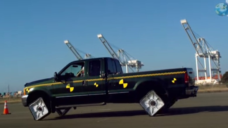 mythbusters truck being tested square wheels