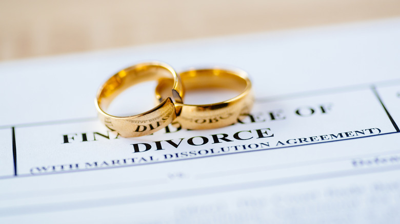 divorce papers and wedding rings