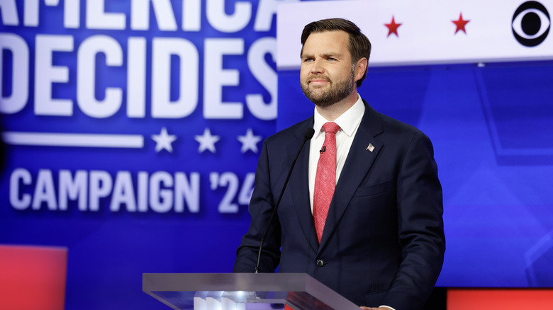 JD Vance at VP debate podium