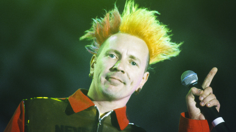 Johnny Rotten interacts with crowd