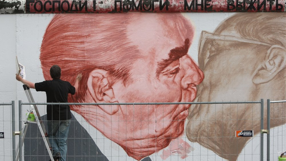 Dmitri Vrubel painting on the Berlin Wall the socialist fraternal kiss