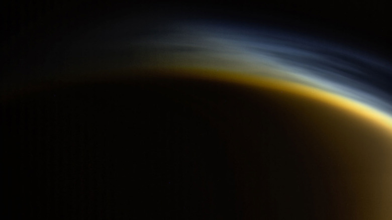 High altitude clouds in Titan's atmosphere.