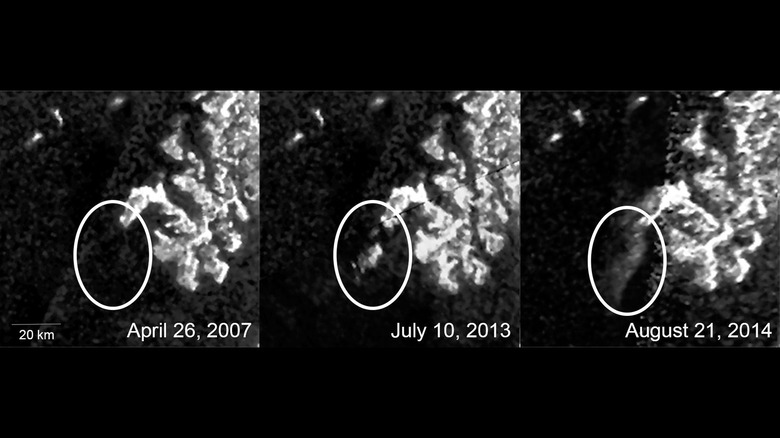 Radar images of a magic island appearing and disappearing.