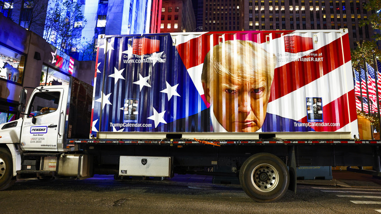 Truck displays Trump's mugshot in New York