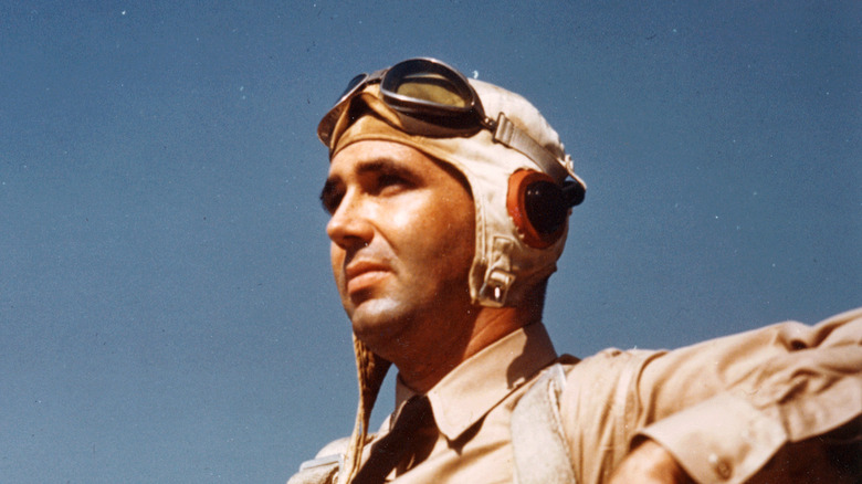 edward o'hare in flight uniform by plane