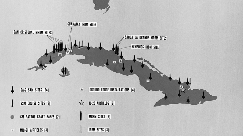 1962 map showing Soviet missile sites in Cuba