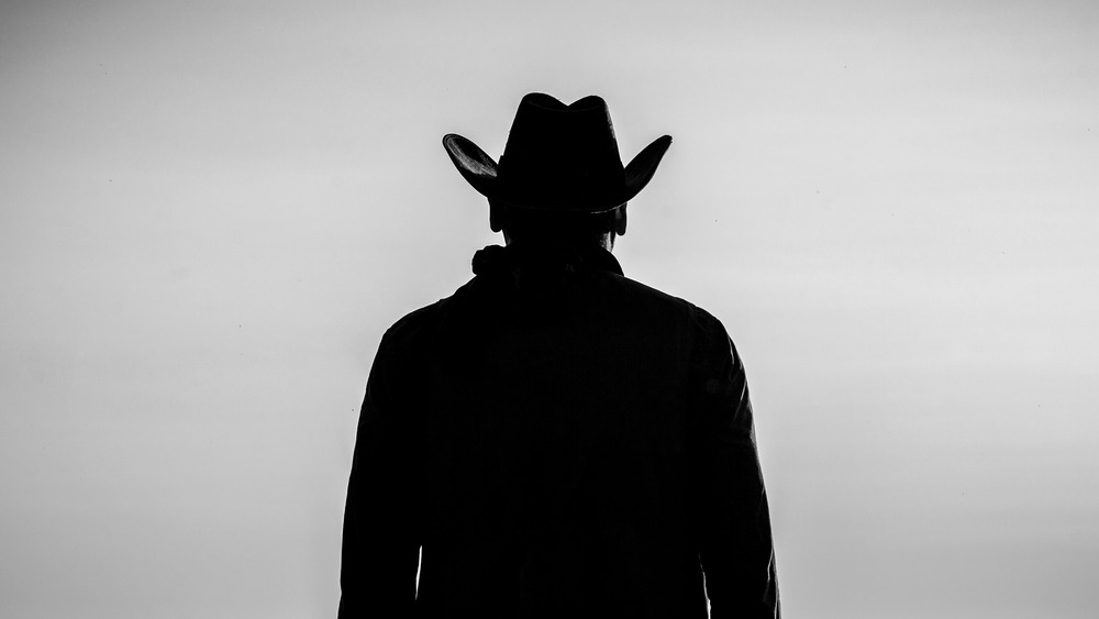 A silhouette of a cowboy