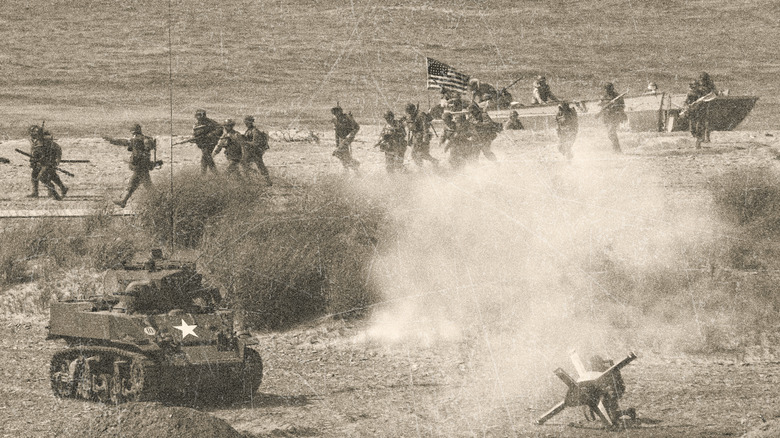 men storming Omaha Beach