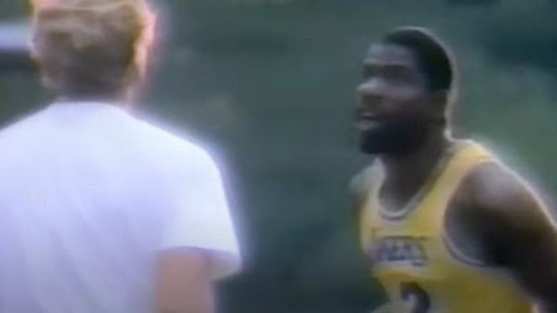 Magic Johnson taunting Larry Bird