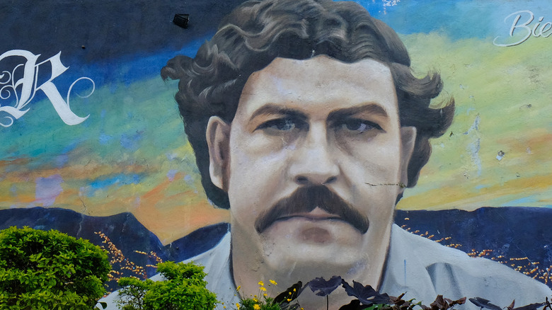mural Pablo Escobar on wall in Medellin Colombia
