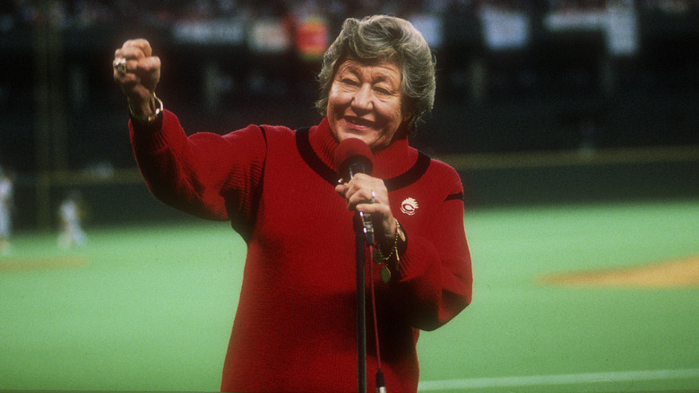 Marge Schott on the field