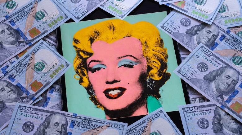 Marilyn Monroe artwork with $100 bills