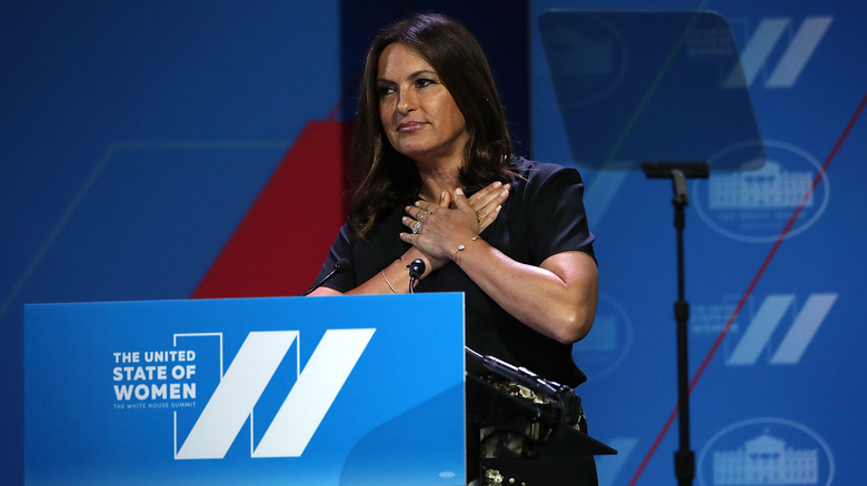 Mariska Hargitay giving a speech