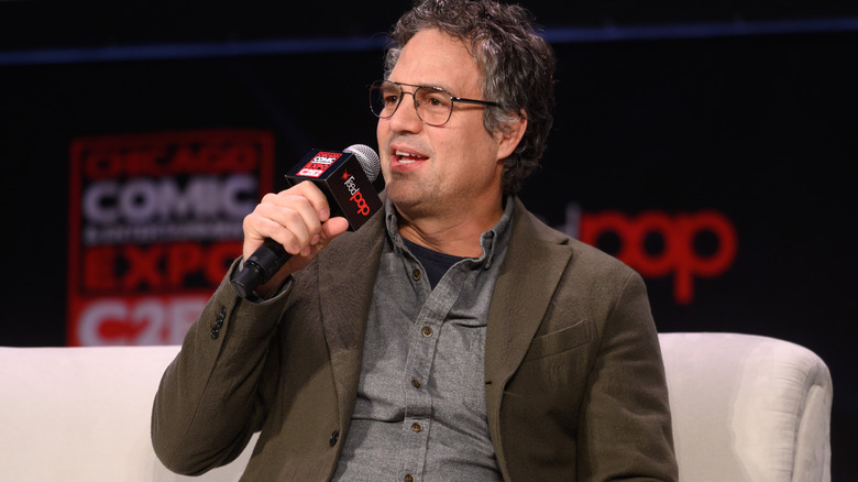 Mark Ruffalo holding a microphone