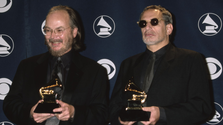 Walter Becker and Donald Fagen of Steely Dan holding their Grammy awards