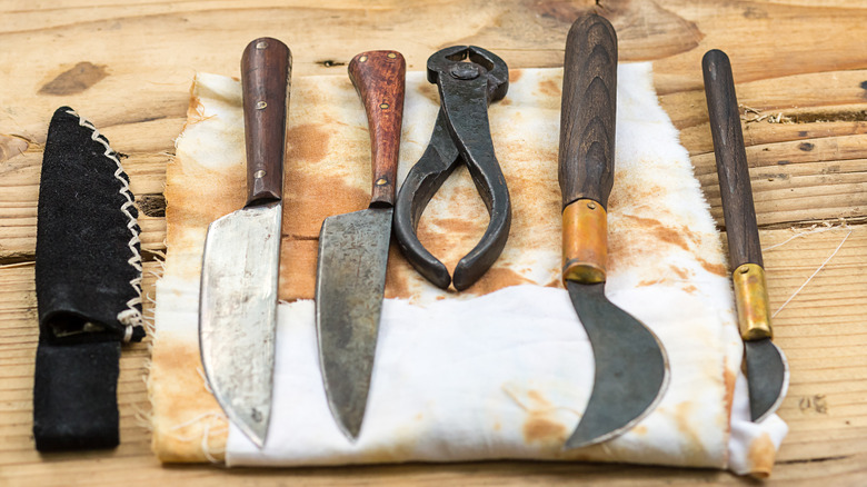 ancient tools lined up