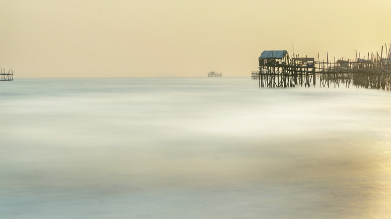 Fishing huts coast of Indonesia 