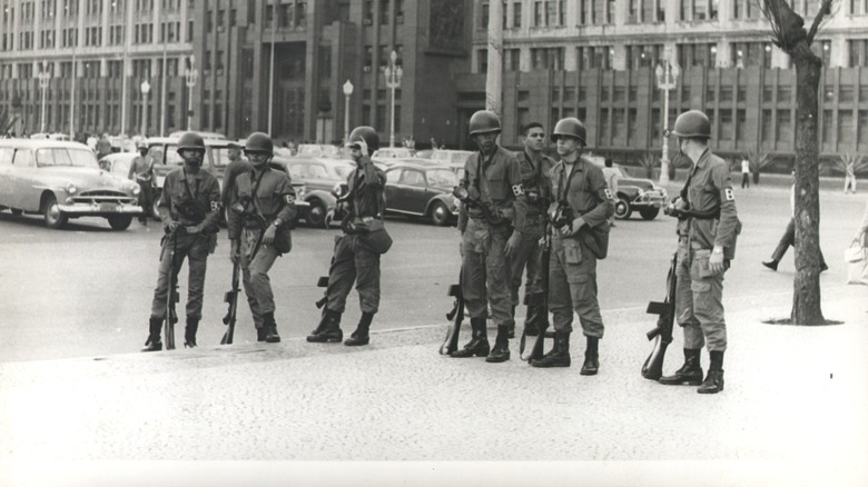 Brazilian officers stand watch