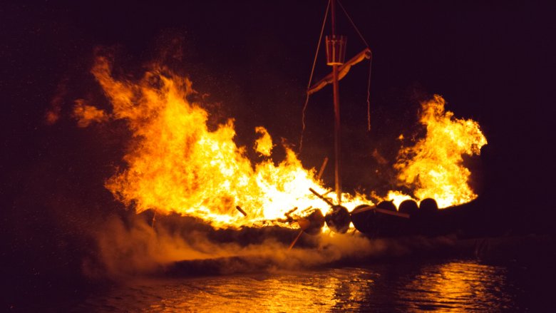 Viking ship on fire