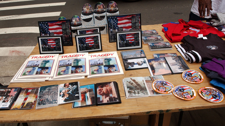 9/11 memorabilia stand at Ground Zero, 2002