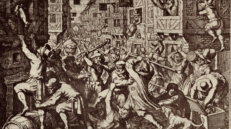 Illustration of attack on Jewish Quarter in 1600s