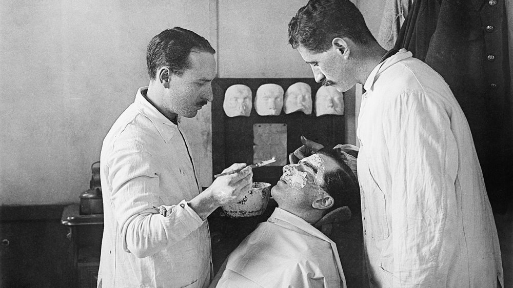 Soldier having a mold made for a facial injury mask