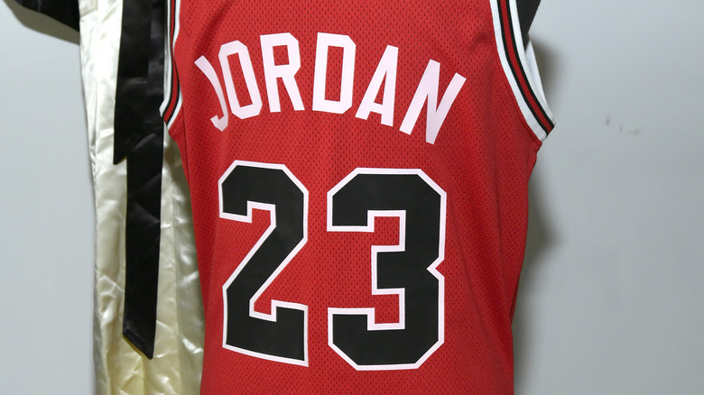 Michael Jordan red jersey on display