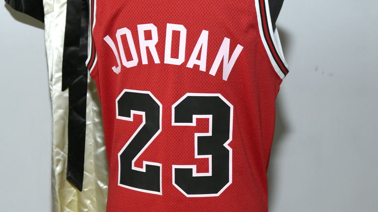 The back of a Michael Jordan basketball jersey