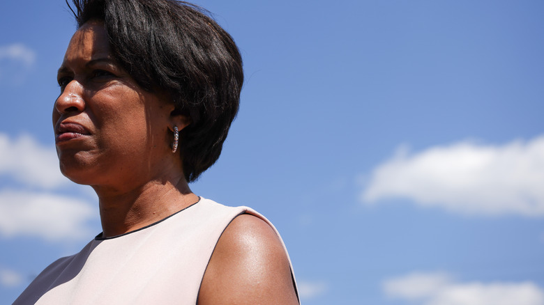 DC mayor muriel bowser looking serious