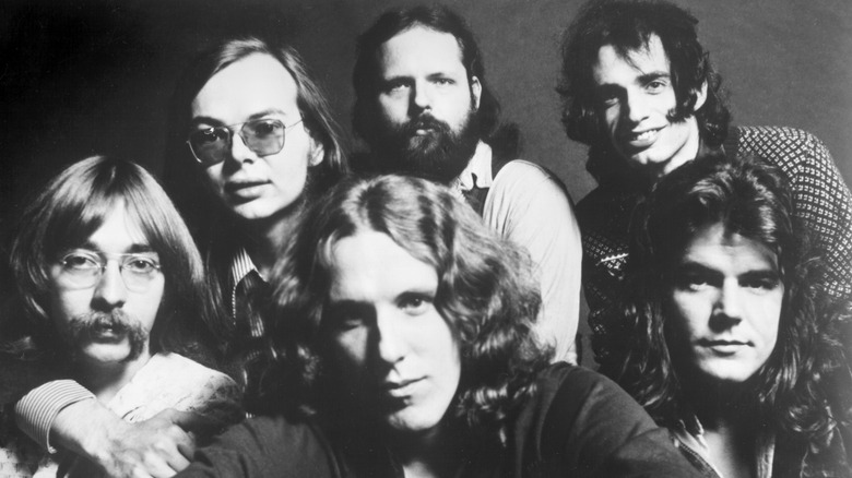Black and white photo of Steely Dan together in 1972