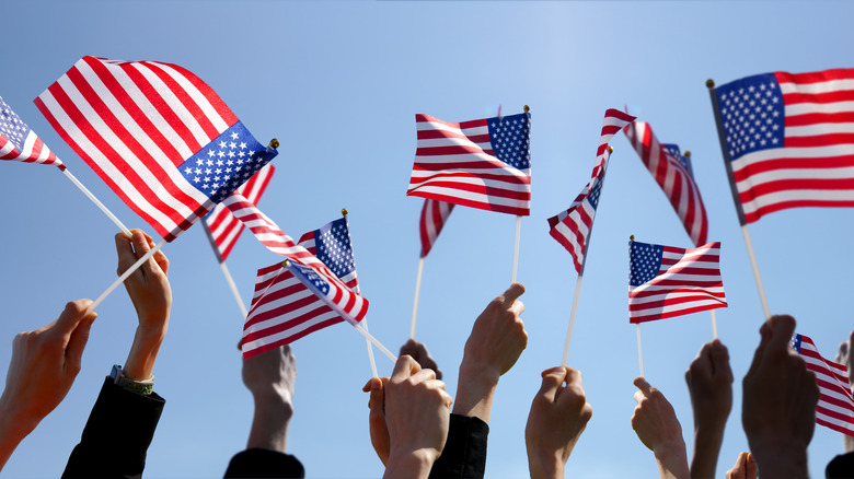 Waving American flags