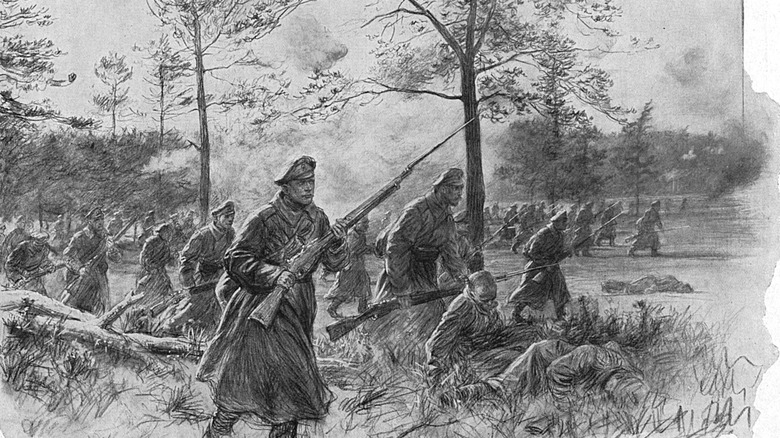 An artist's depiction of Russian forces attacking the Austro-Hungarians