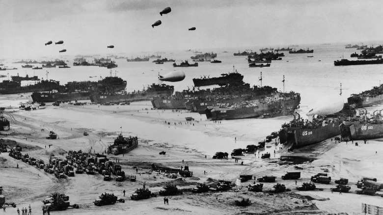 Allied troops coming ashore after D-Day