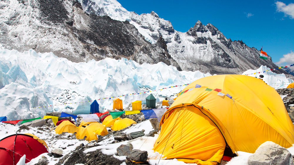 Bright yellow tents in Mount Everest base camp,