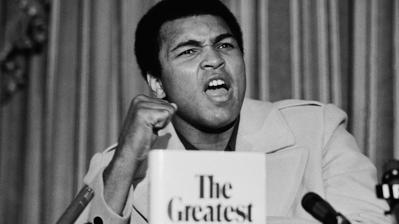 Muhammad Ali speaking fist raised