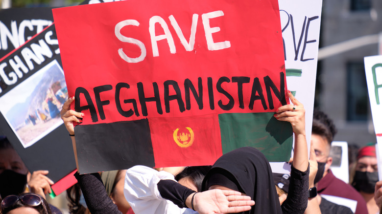 Save Afghanistan poster in protest