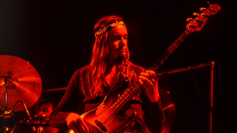 Jaco Pastorius playing bass onstage