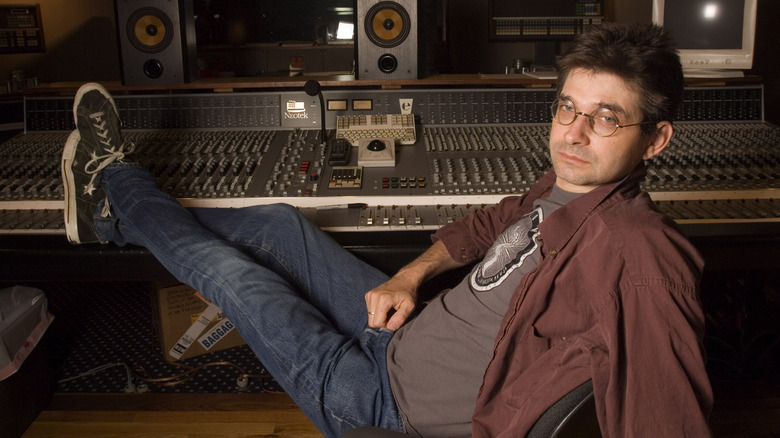 Steve Albini glasses feet up on mixing board