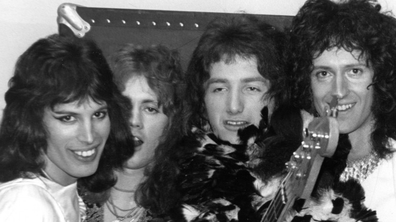 Queen band portrait 1974 black and white