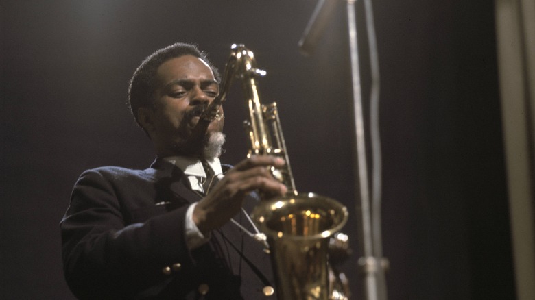 Albert Ayler playing saxophone on stage