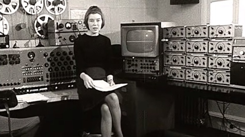 Delia Derbyshire in the BBC's Maida Vale Studio